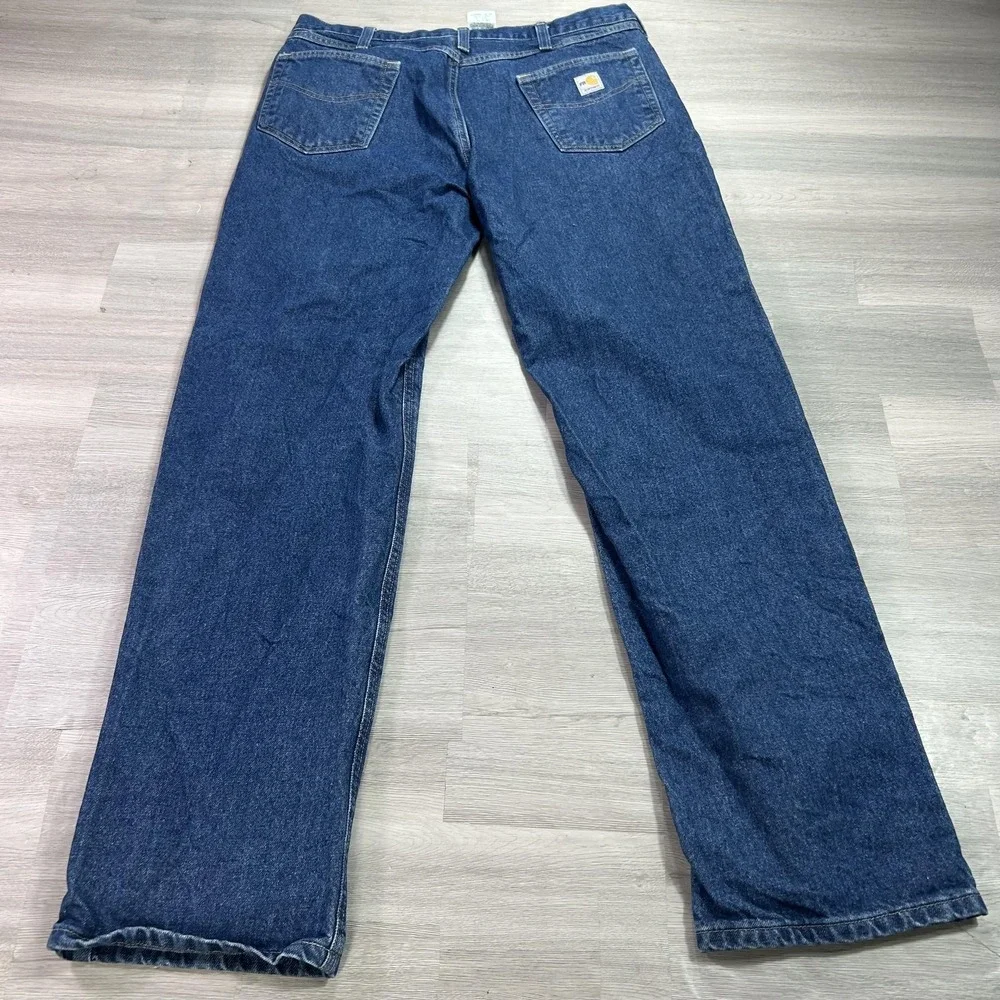 Carhartt FR FRB004 Jeans Mens 38x36 Blue Relaxed Straight FR Cotton Denim Pants